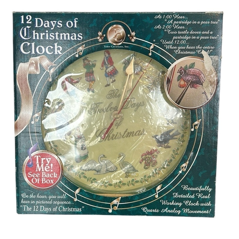 Telco Creations Inc‎ 12 Days of Christmas Musical Wall Clock Quartz Analog Y2K